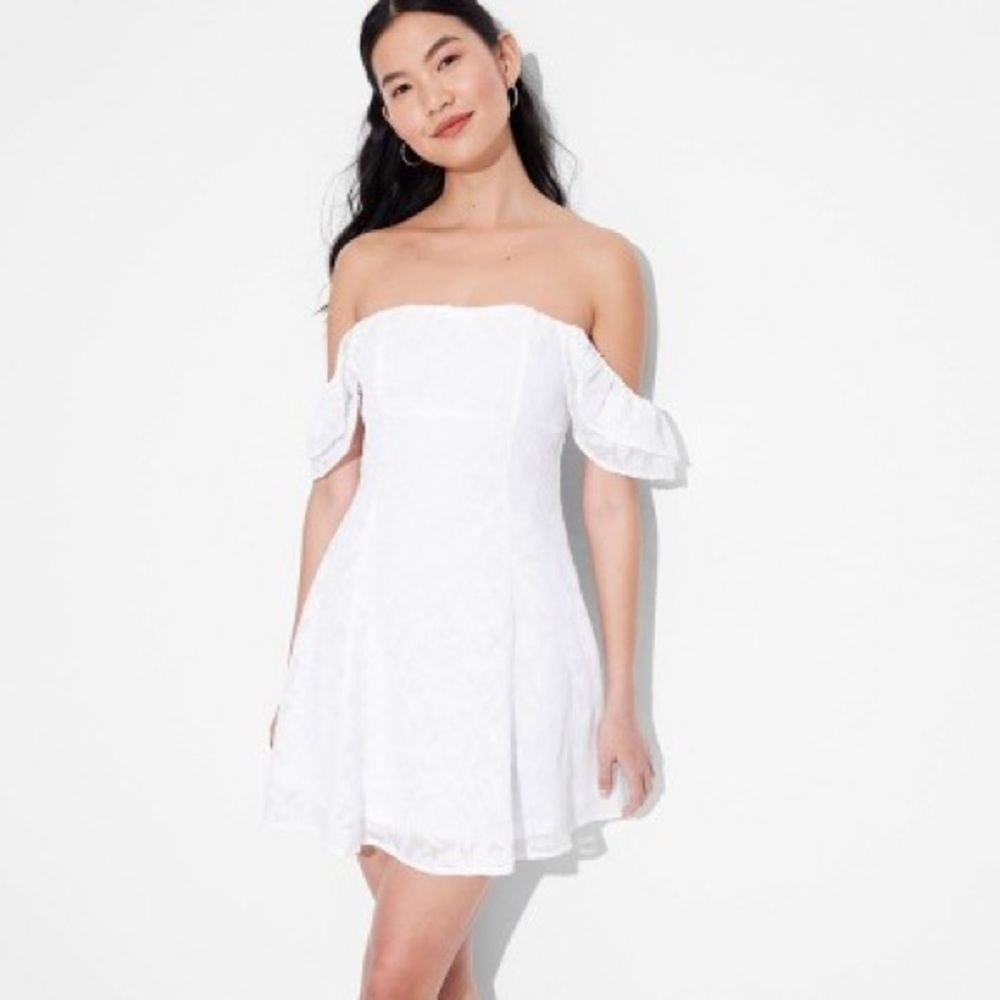 White Ruffle A-line Off-Shoulder Mini Dress